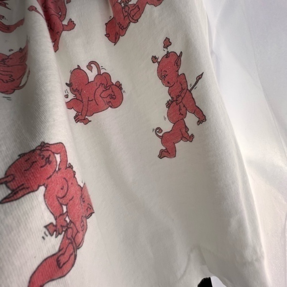 Vintage 1990s Devils Sex Positions All Over Print Demons Graphic White Tee XL 😜 - Picture 13 of 14